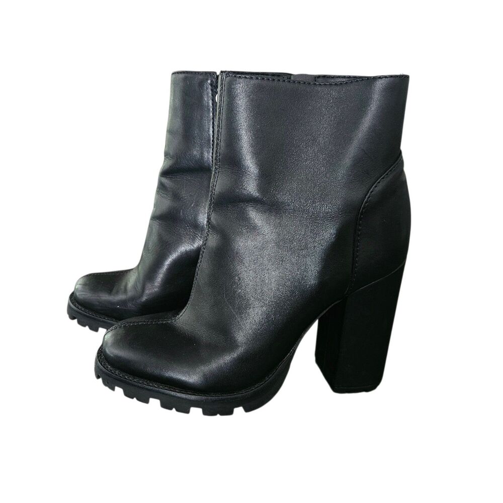 Schutz Nandy Platform Black Leather Ankle Boots Size 9 B High Chunky Heel - Picture 3 of 10
